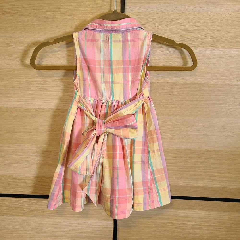 Ralph Lauren Plaid Cotton Dress Girls 2T Pink Sleeveless Bow Pony Pastel Preppy